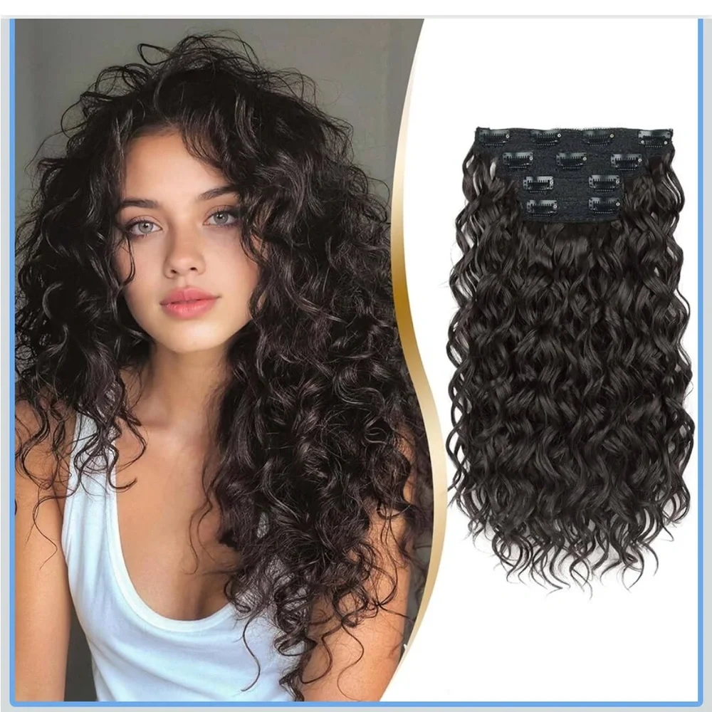 Vizfrucean 16 inch 4 piece clip in hair extensions dark brown